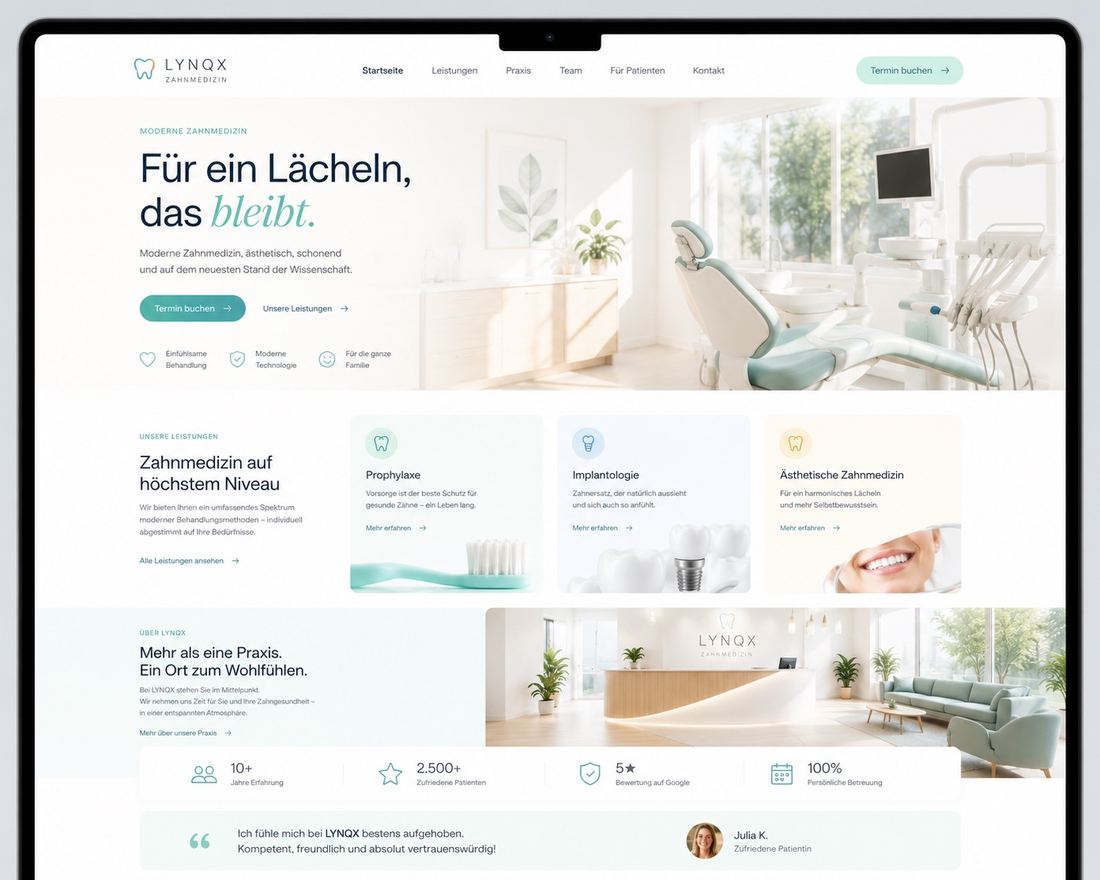 Entwurf einer Website für eine Zahnarztpraxis